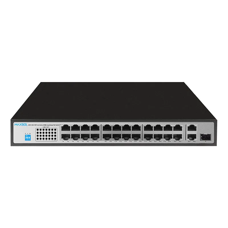 Gigabit uplink’li 24 portlu Fast Ethernet PoE+ anahtarı