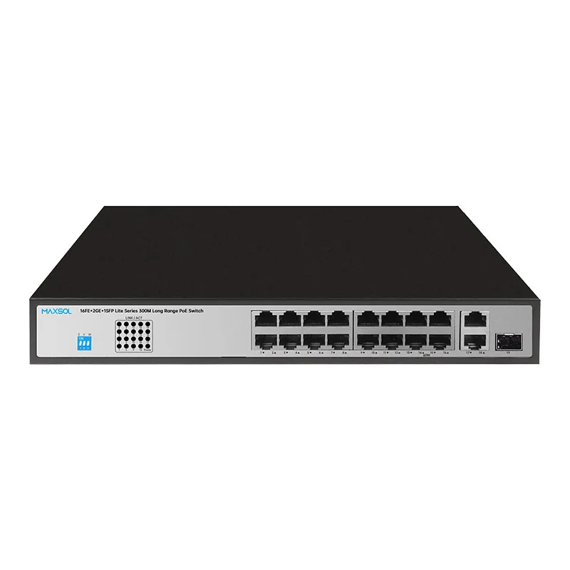 Gigabit uplink’li 16 portlu Fast Ethernet PoE+ anahtarı