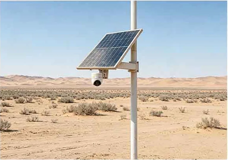 Çöl ortamında kurulmuş güneş enerjili gözetim sistemi