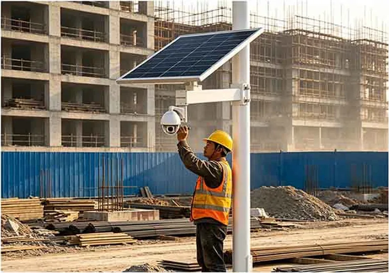 İnşaat sahasında güneş enerjili gözetim sistemi kurulumu