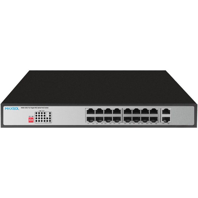 16 portlu Gigabit PoE+ anahtarı, 300W, 2 uplink