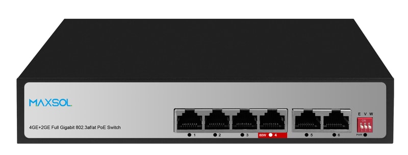4 portlu, 65W, uzun menzilli yönetilemeyen Gigabit PoE anahtarı